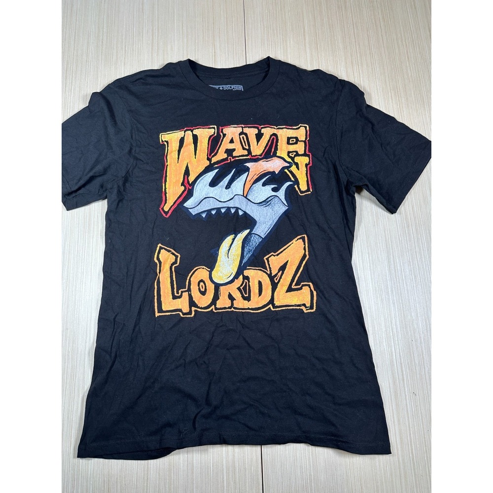 Pink + Dolphin T-Shirt Mens Black Waves Lordz Graphic Print Crew‎ Neck Pullover
